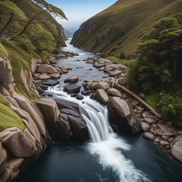 Visual representation of "chute" - A steep slope or waterfall