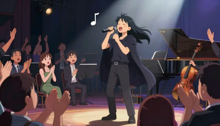 Visual representation of "showstopper" - A moment or performance in a show that receives a lot of applause and praise, causing the performance to pause.