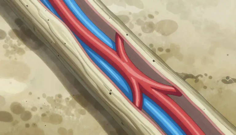 Visual representation of "fibrovascular" - Pertaining to or consisting of both fibrous and vascular tissues.