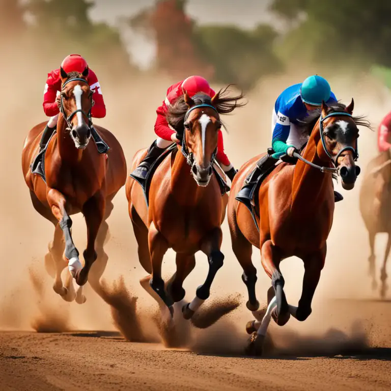 Visual representation of "a one, two, three, etc. horse race" - A situation or competition where there are three prominent competitors or outcomes.