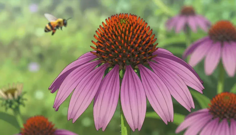 Visual representation of "coneflower" - A type of flowering plant in the genus Echinacea, known for its distinctive cone-shaped seed head and colorful petals.