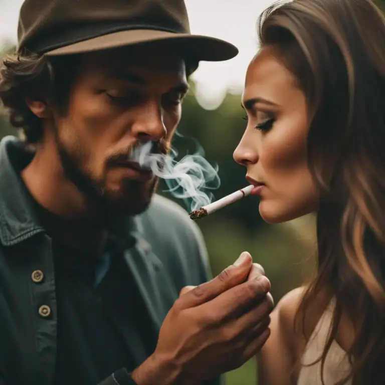 Visual representation of "take a hit" - Inhale smoke from a cigarette or drug, particularly marijuana