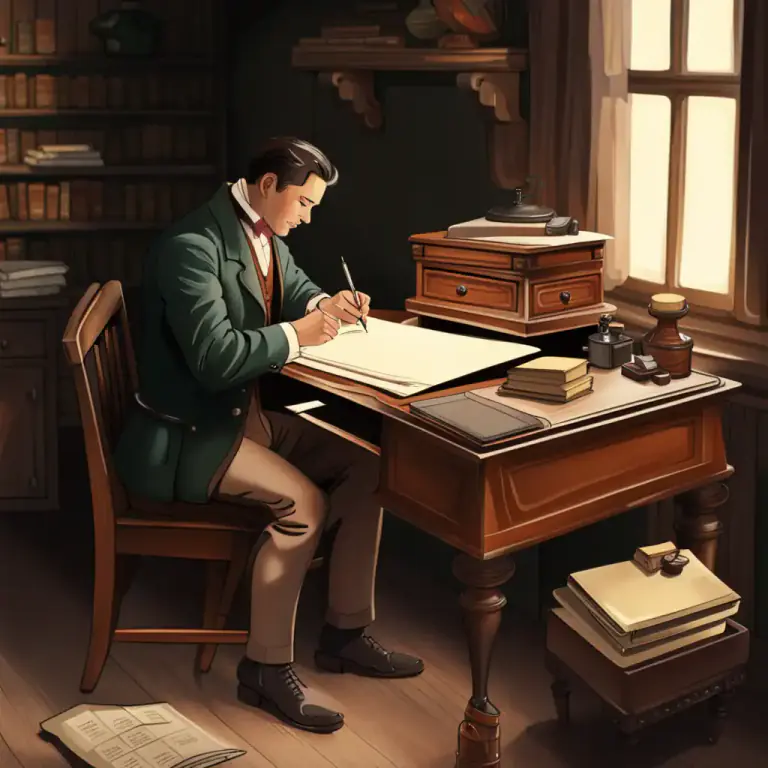 Visual representation of "bureau" - A writing desk with drawers and a cover that opens to provide a flat writing surface.