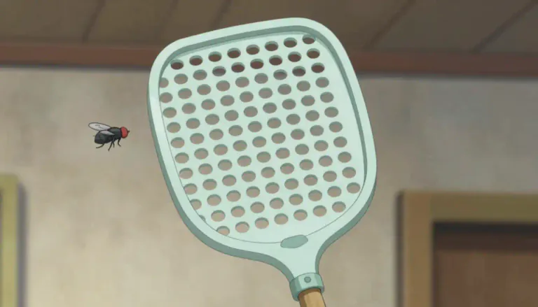 Visual representation of "flyswatter" - A flyswatter is a tool for killing or catching flies, typically consisting of a flat piece of plastic or mesh attached to a handle.