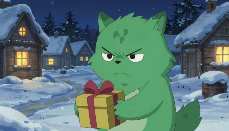 Visual representation of "grinch" - A person who is mean-spirited or unfriendly, especially during festive times.