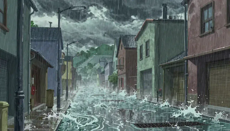 Visual representation of "torrential" - Describing something that is very heavy or powerful, especially of rain or water.