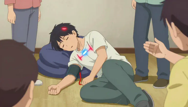 Visual representation of "vasovagal" - A type of fainting incident caused by a sudden drop in heart rate and blood pressure, usually triggered by stress or emotional stimuli.