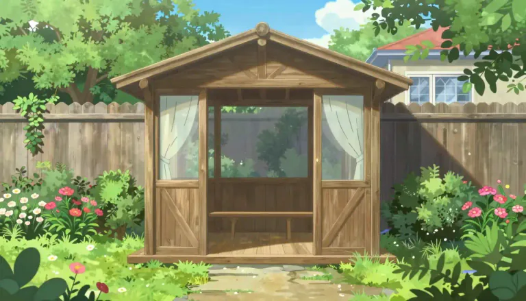 Visual representation of "summerhouse" - A small building or structure in a garden or backyard, typically used for outdoor leisure during warm weather.