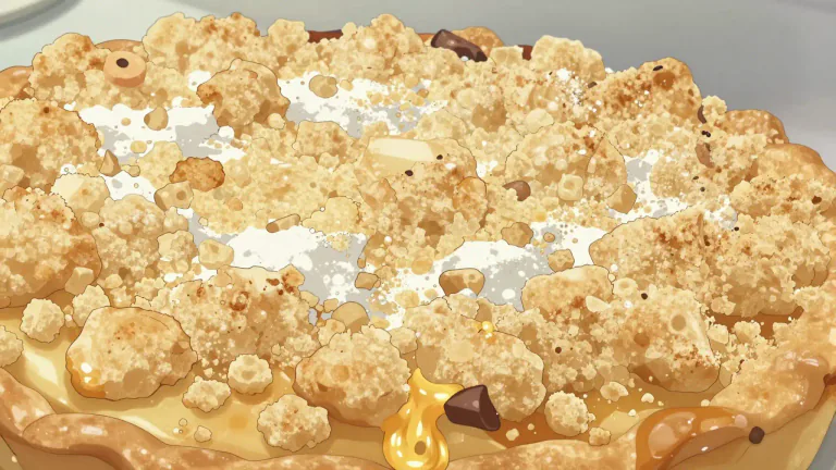 Visual representation of "streusel" - A crumbly topping made from flour, butter, and sugar, typically used on desserts.