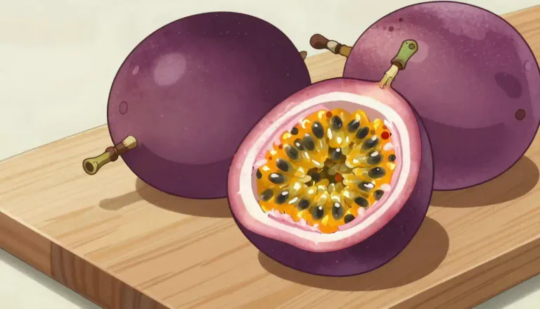 Visual representation of "passionflower" - The edible fruit of the passionflower plant, commonly referred to as passion fruit, which has a sweet-tart flavor.