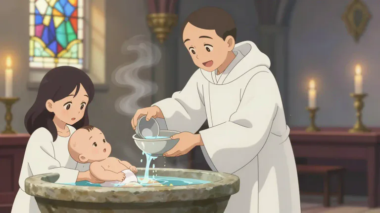 Visual representation of "baptismal" - Related to baptism, which is a Christian ceremony of initiation and adoption.