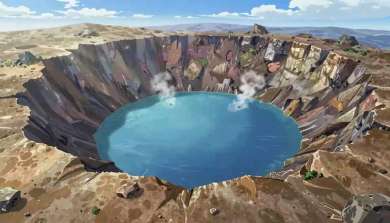 Visual representation of "caldera" - A large volcanic crater, typically formed by a major eruption leading to the collapse of the mouth of the volcano.