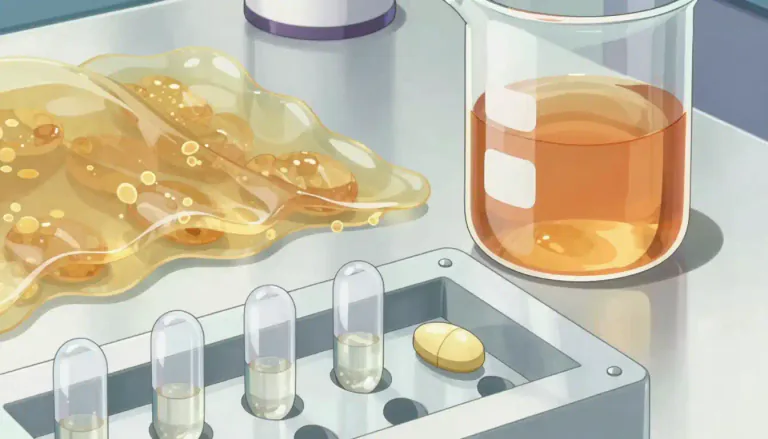 Visual representation of "gelatine" - A substance used in the production of capsules and tablets, made from collagen.
