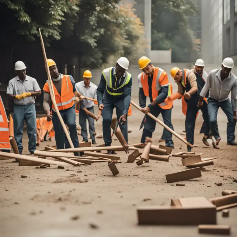 Visual representation of "down tools" - To stop work, usually as a form of protest.