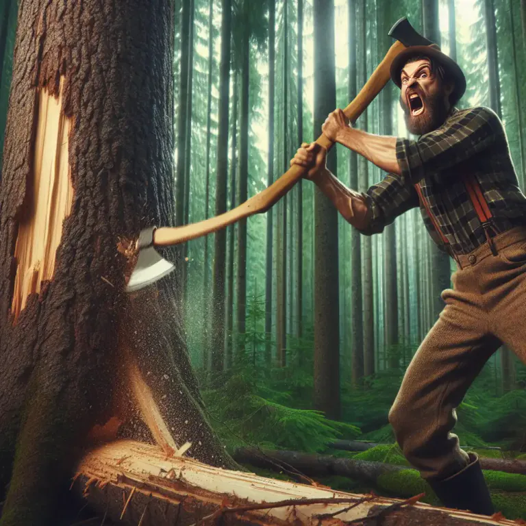 Visual representation of "timber" - a shout to warn that a tree is about to fall after being cut