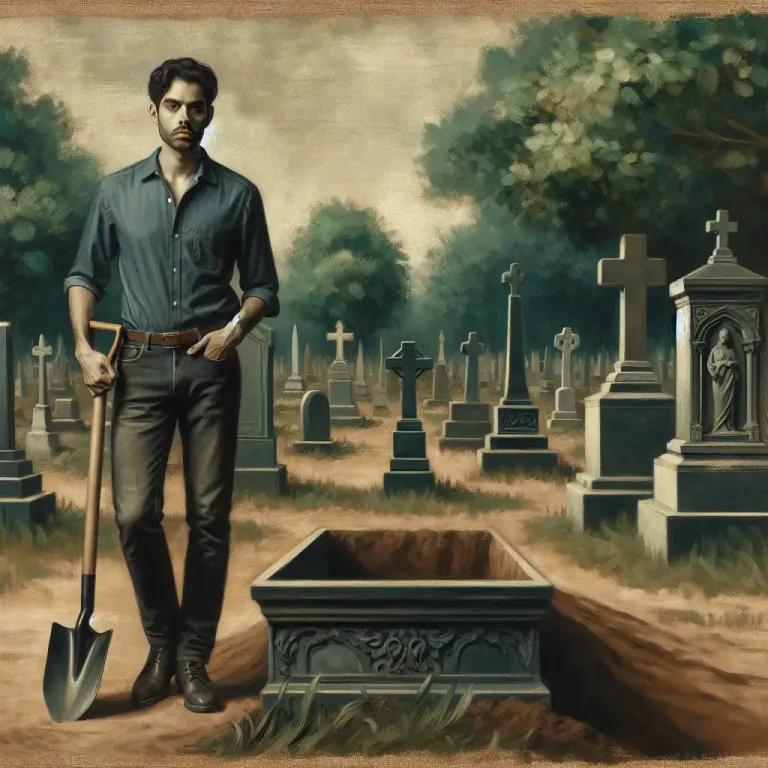 Visual representation of "sexton" - A person who is in charge of digging graves at a cemetery.