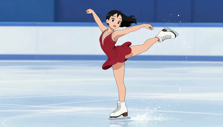 Visual representation of "axel" - A figure skating jump where the skater takes off from a forward position and rotates one and a half times in the air before landing.