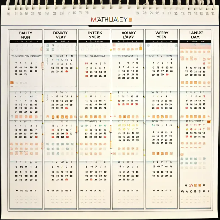 Visual representation of "calendar" - A printed table showing all the days, weeks, and months of the year.