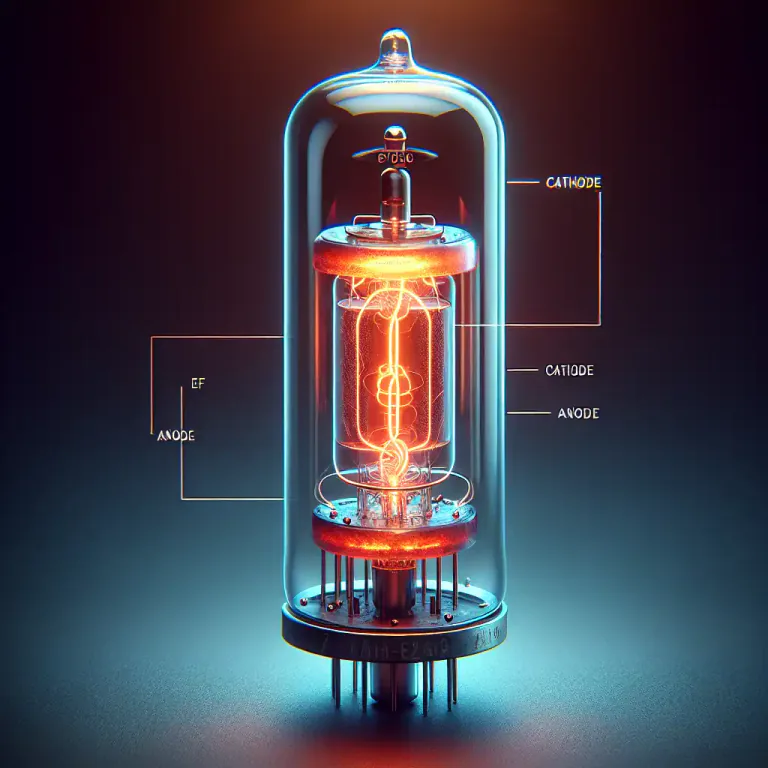 Visual representation of "cathode" - The electrode in a vacuum tube, from which electrons are travelled to the anode.