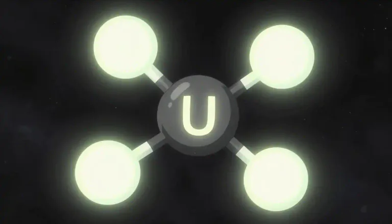 Visual representation of "uranyl" - A cation derived from uranium, found in certain compounds, having two uranium atoms bonded to two oxygen atoms.