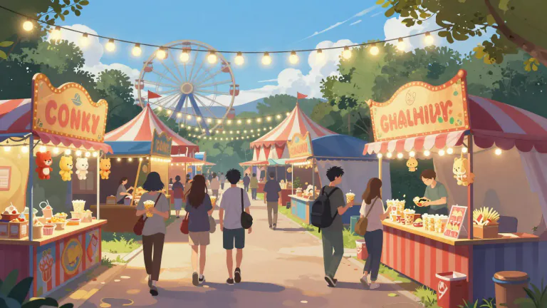 Visual representation of "midway" - A central avenue or area at a fair or circus where games, shows, and other features are located.