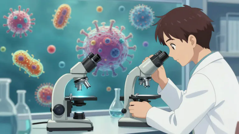 Visual representation of "micro" - Referring to a branch of biology that deals with microscopic organisms, such as bacteria and viruses.