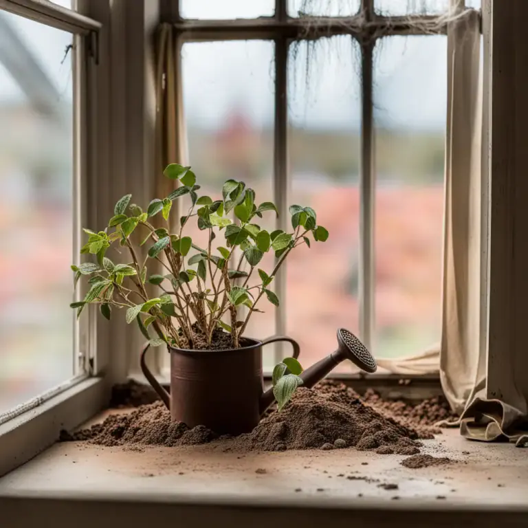 Visual representation of "dry out" - To become very dry and dead, typically of a plant