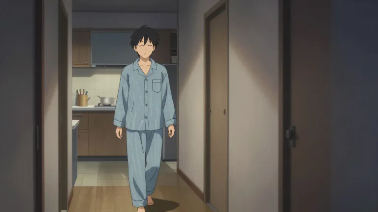 Visual representation of "sleepwalk" - To walk around while asleep, often in a trance-like state.