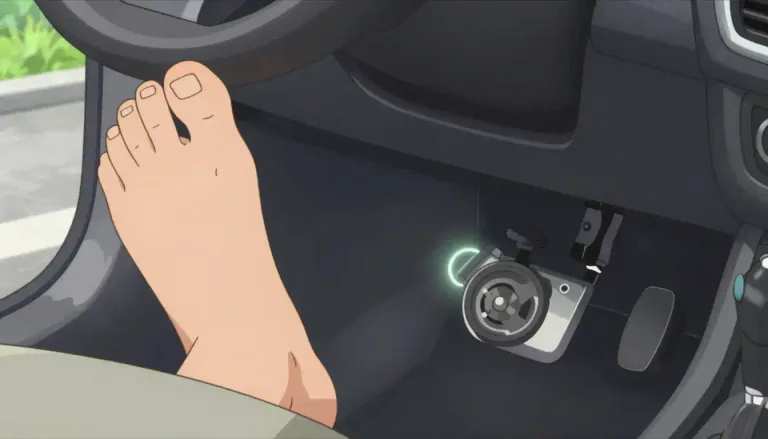 Visual representation of "brake" - A device used in a vehicle to slow down or stop