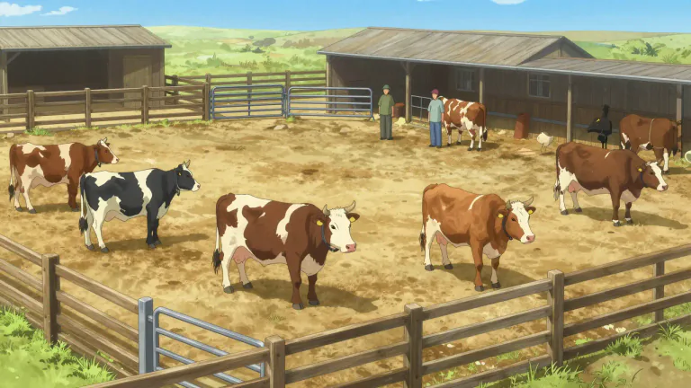 Visual representation of "stockyard" - A stockyard is an enclosed area where farm animals, such as cattle, are kept for sale.