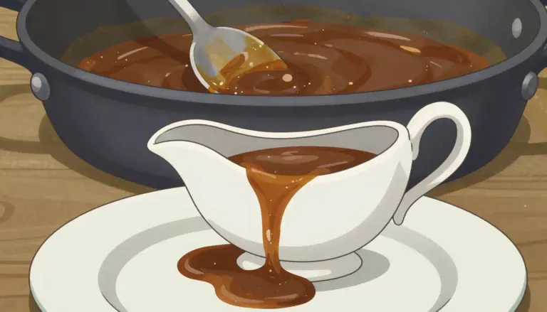 Visual representation of "gravy" - A sauce made from the juices of cooked meat.