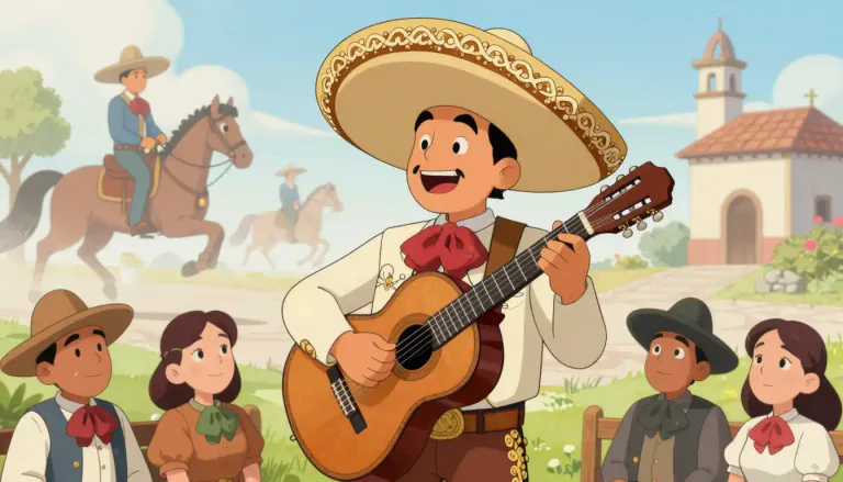 Visual representation of "corrido" - A traditional Mexican ballad or narrative song that typically tells a story about social issues or historical events.