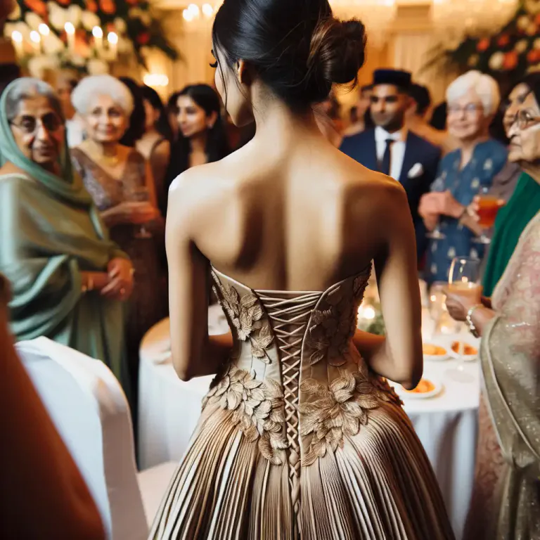 Visual representation of "polonaise" - A woman's dress with a tight bodice and an overskirt gathered up at the back.