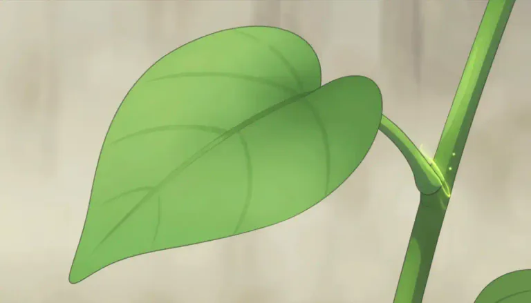 Visual representation of "petiole" - The petiole is the stalk that connects the leaf blade to the stem, allowing for support and the transportation of nutrients.