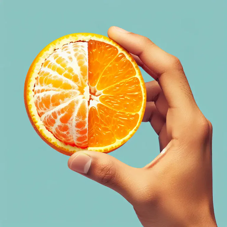 Visual representation of "pith" - The soft part in plants, particularly citrus fruits, that is directly under the skin