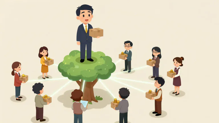 Visual representation of "downline" - A group of marketers or associates in a network marketing business that a person has recruited beneath them.