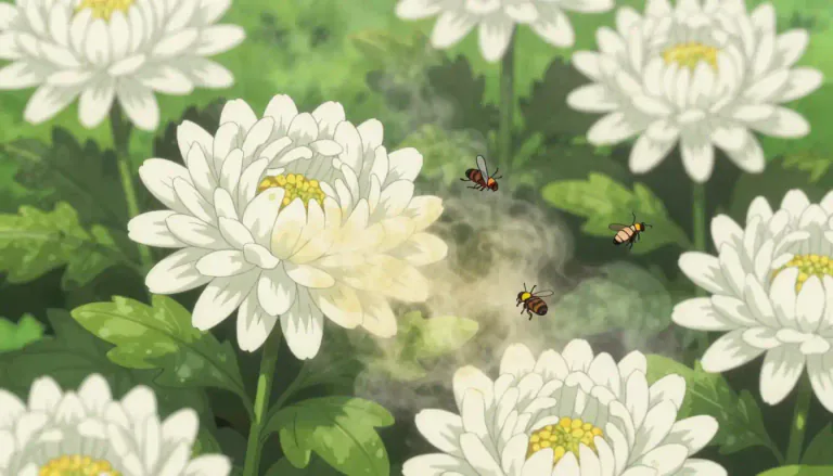 Visual representation of "pyrethrum" - A natural insecticide made from the flowers of the chrysanthemum plant, often used in gardening and agriculture.