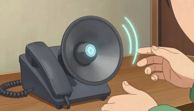 Visual representation of "speakerphone" - A loudspeaker with a telephone function that enables hands-free communication.