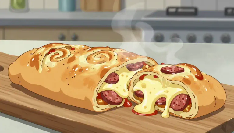 Visual representation of "stromboli" - Stromboli is a type of Italian-American cuisine, consisting of a rolled pizza, typically filled with tomato sauce, cheese, and various meats.
