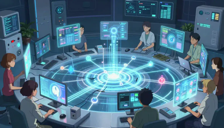Visual representation of "informatics" - The study of complex information systems and how they interact with users and technology.