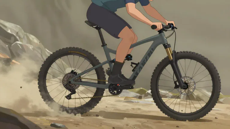 Visual representation of "hardtail" - A type of mountain bike that has a rigid rear with no suspension system.