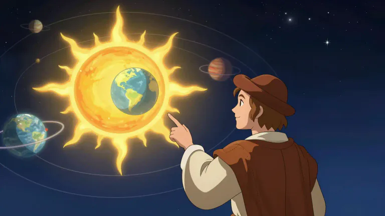 Visual representation of "copernican" - Relating to the astronomical model proposed by Copernicus, which posits that the Sun is at the center of the solar system, rather than the Earth.