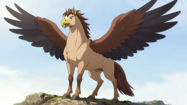 Visual representation of "hippogriff" - A mythical creature that is half horse and half griffin, known for its noble and fierce nature.