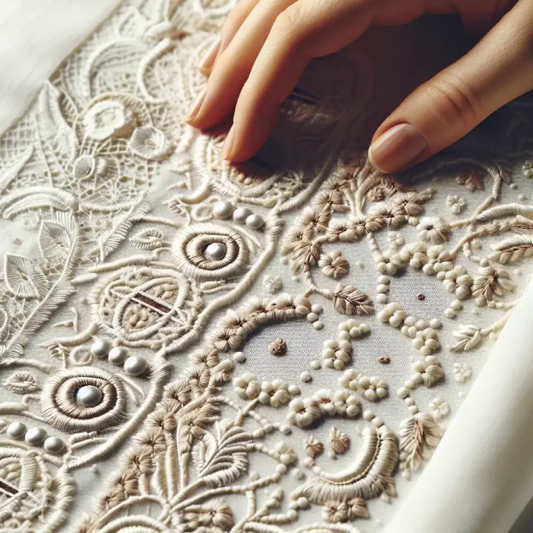 Visual representation of "eyelet" - An embroidery done over the edges of an eyelet or a small hole in cloth.