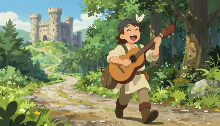 Visual representation of "minstrel" - A performer in the past who travelled around, playing music, singing songs, and telling stories
