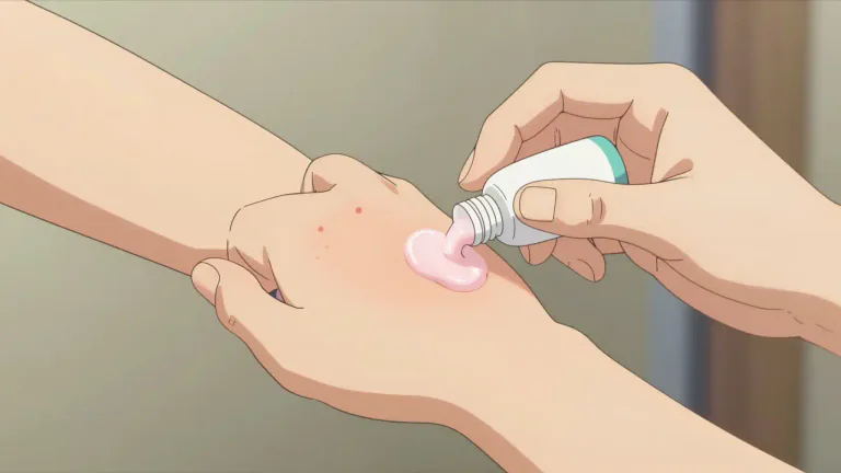 Visual representation of "calamine" - A type of lotion or medicine that helps with skin irritations like itching or rash.