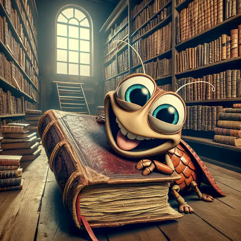 Visual representation of "bookworm" - An insect that damages books by eating through the pages.