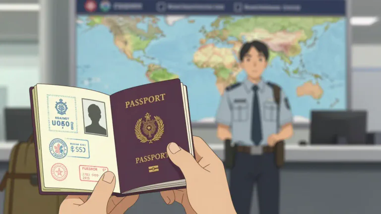 Visual representation of "passport" - A document given by a government that proves a person's identity and nationality and allows them to travel to other countries.