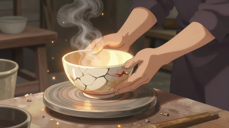 Visual representation of "raku" - A style of making pottery that emphasizes a spontaneous and expressive approach.