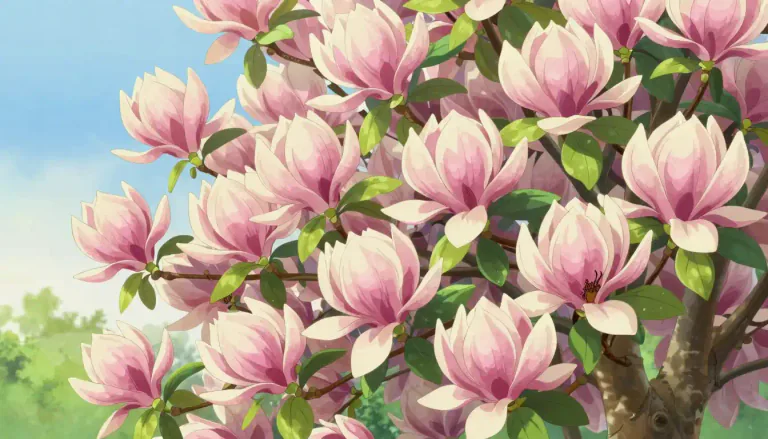 Visual representation of "magnolia" - A type of tree or shrub with large, typically creamy-pink, fragrant flowers.